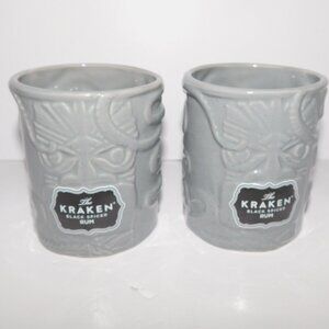 Set of 2 Kraken Spiced Rum Gray  4" Tiki Octopus Ceramic Mug Tumbler